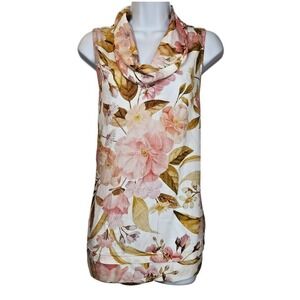 Soft Surroundings Cowl Neck Floral Top L | Lightweight |‎ Ivory/Pink | Tunic